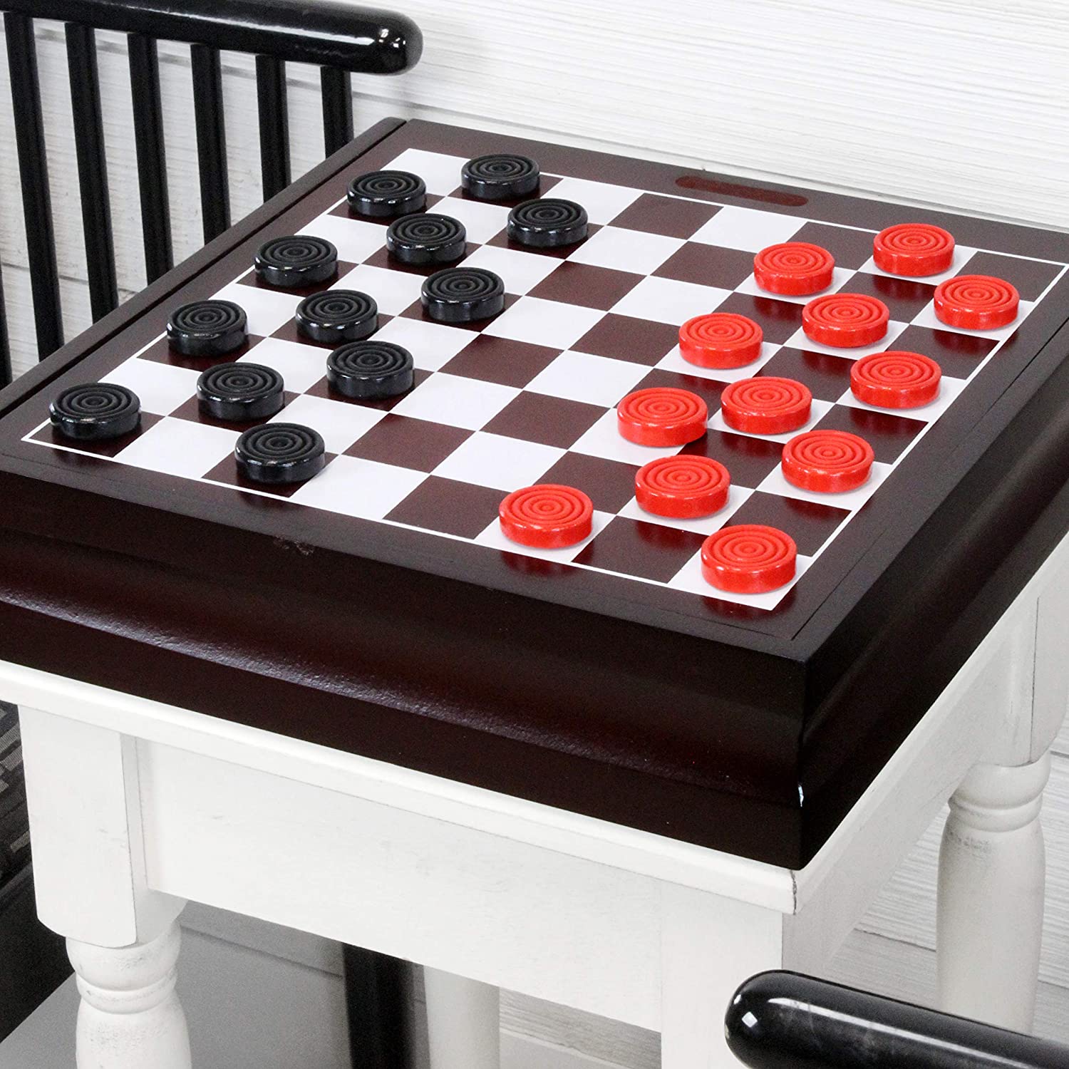 Black & Red Carved Stackable Wooden Checkers 24 Pieces With Drawstring ...