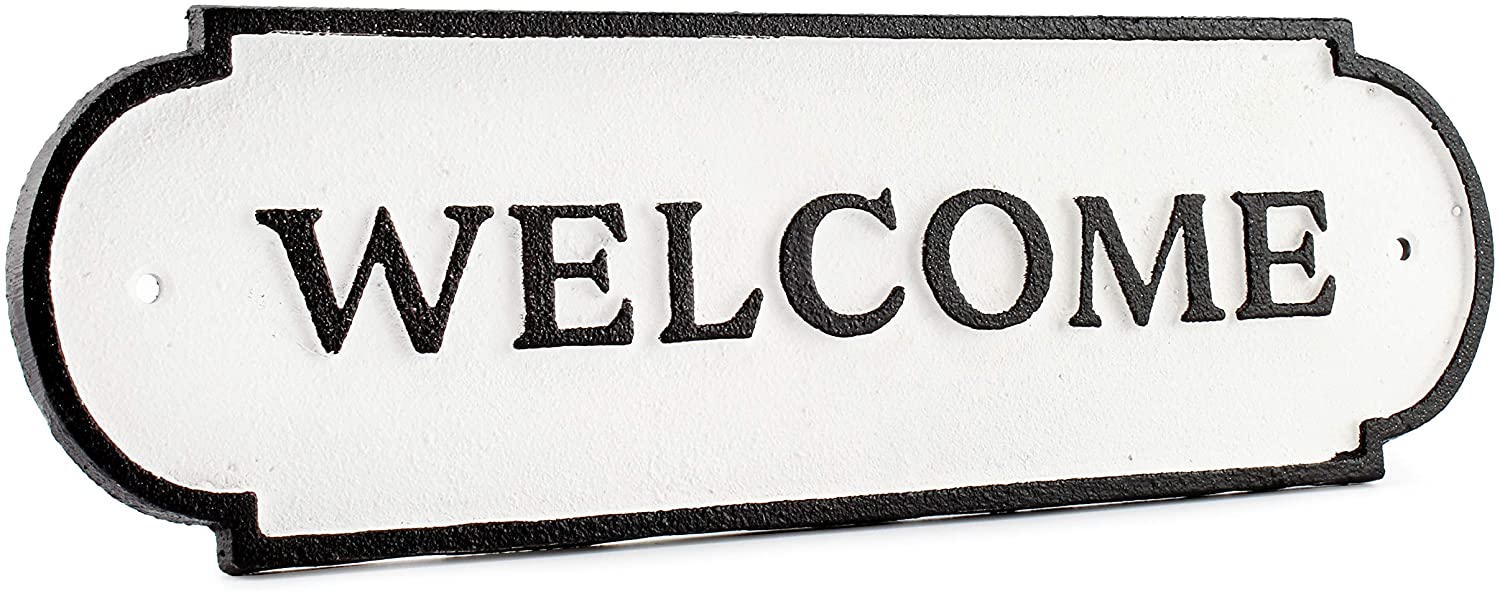 Cast Iron Welcome Sign; Rustic 商品 Farmhouse Black and SALE 100%OFF w Mou White;