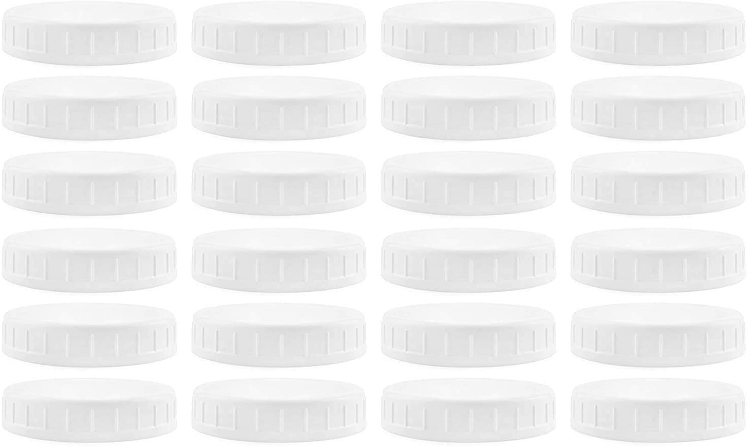 White Plastic Standard Mason Jar Plastic Lids-24 Lids; Regular Mouth Storage Caps 24-Pack 