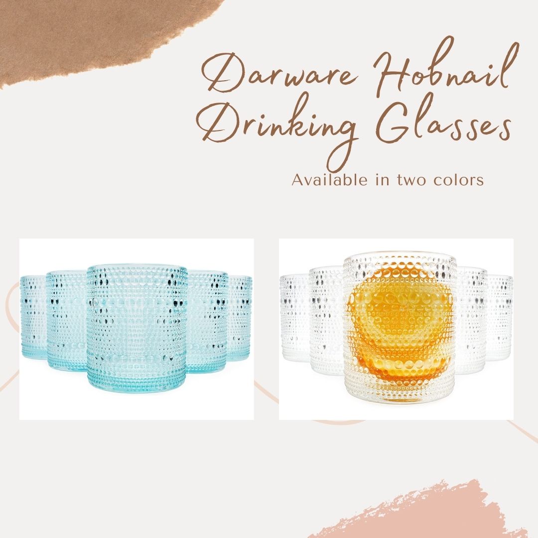 ; Old-Fashioned Beverage Glasses for Tabletop and Bar Use and Candle Jars 12oz, Clear Darware Hobnail Drinking Glasses 