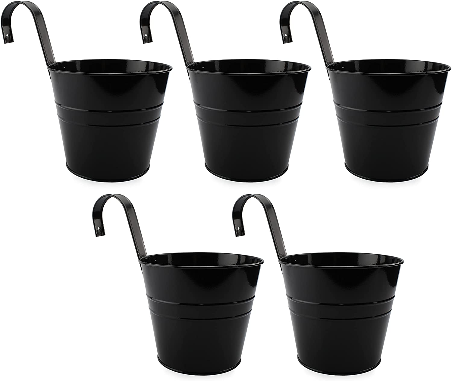 18pk Black Hanging Flower Pots; 18" Metal Planters for Balcony/Fence